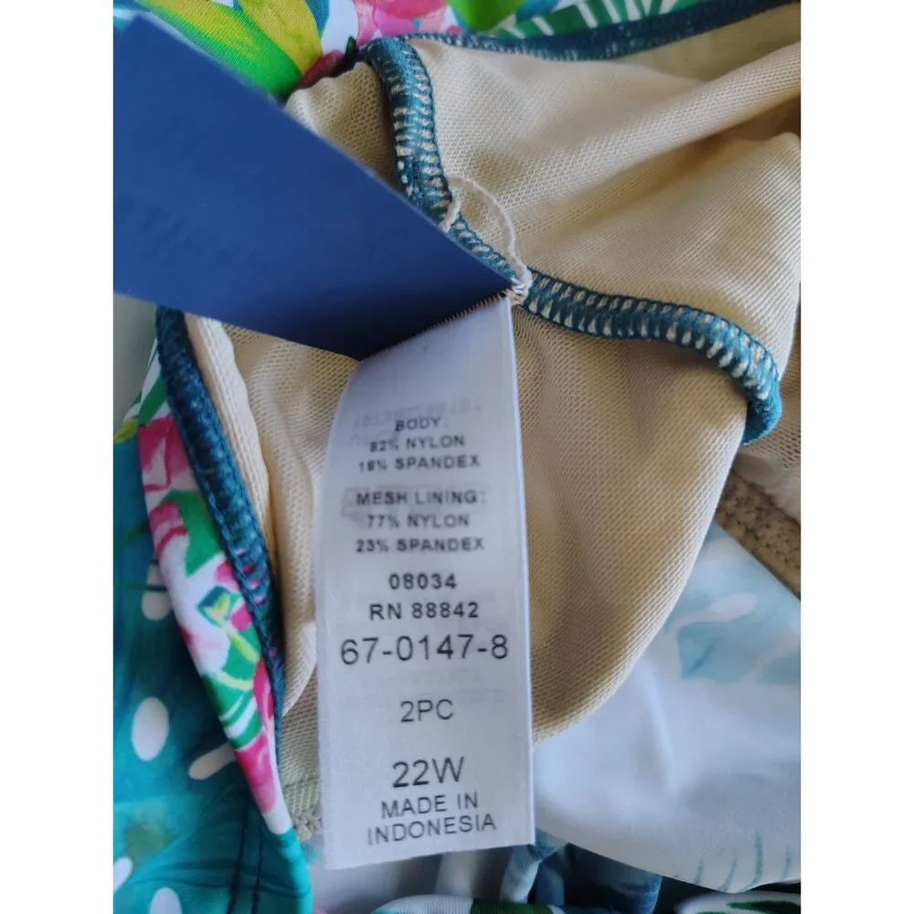 Kim Gravel Swimsuits For All 22W Tropical Floral Tankini Swim Top Plus Size